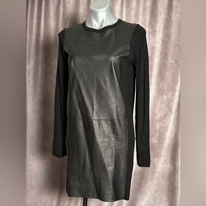 Vince Black Leather Sweater Shift Dress